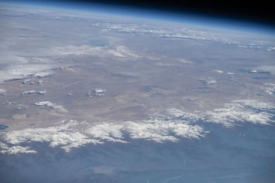 The Himalayas and the Indian subcontinent seen from the International Space Station.